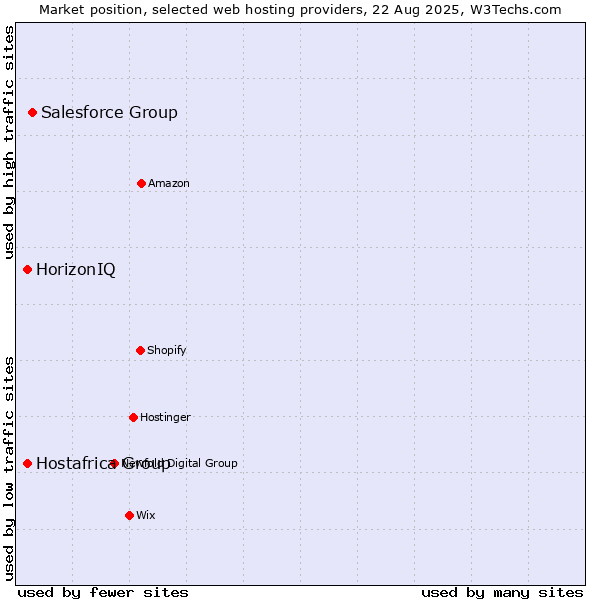 Market position of Salesforce Group vs. HorizonIQ vs. Hostafrica Group