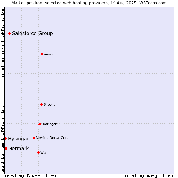 Market position of Salesforce Group vs. Netmark vs. Hýsingar