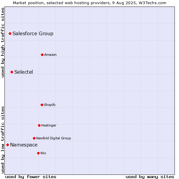 Market position of Selectel vs. Salesforce Group vs. Namespace