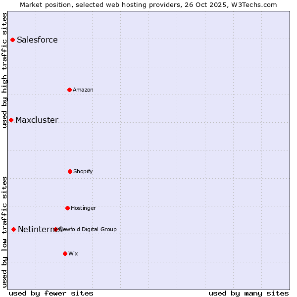 Market position of Netinternet vs. Salesforce vs. Maxcluster