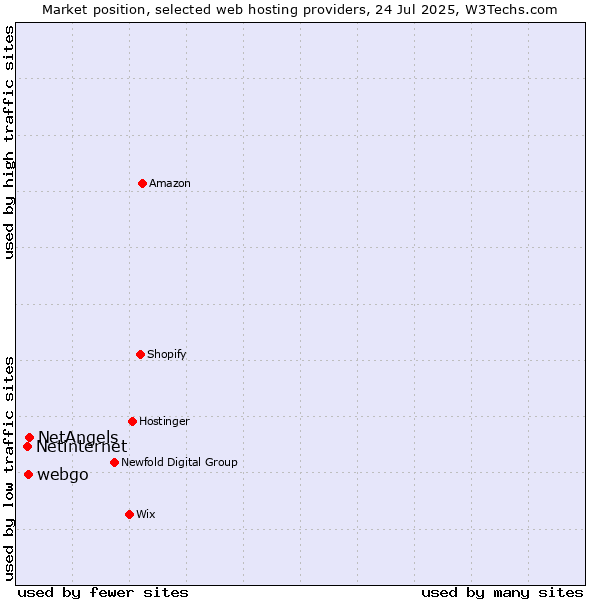 Market position of NetAngels vs. webgo vs. Netinternet